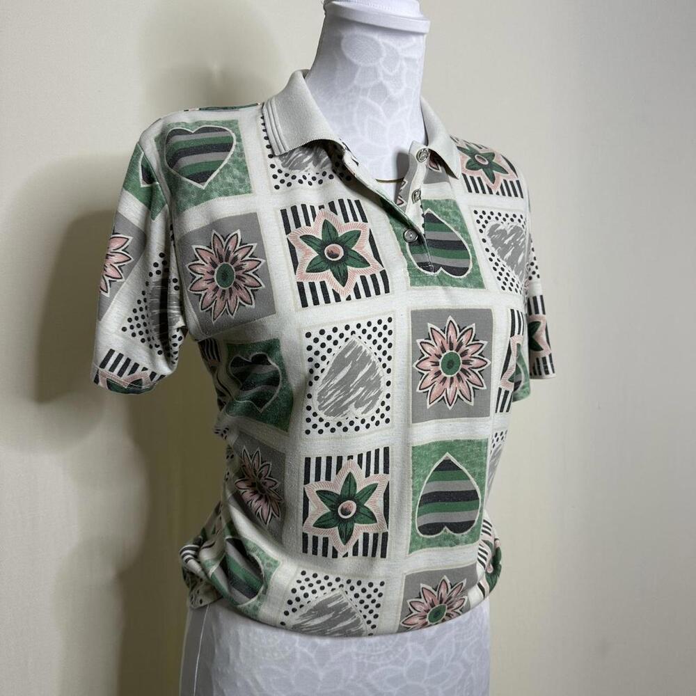 Vintage Cherokee 80s Multicolored Checkered Stars & Hearts Polo Shirt